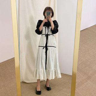 Beribboned Two-tone Robe Dress