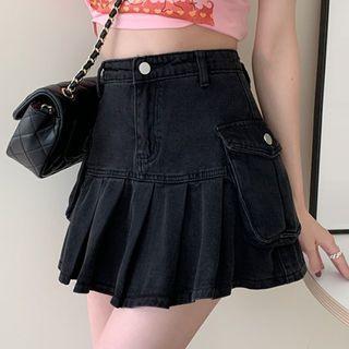 High Waist Denim Mini A-line Dress