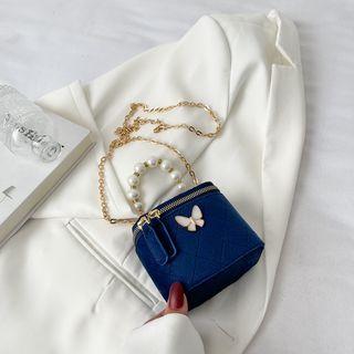 Faux Pearl Chain Zip Crossbody Bag