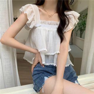 Cap-sleeve Tiered Chiffon Blouse