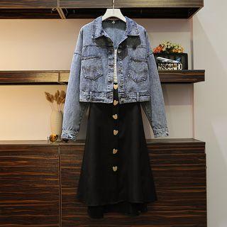 Set: Denim Jacket + A-line Midi Skirt