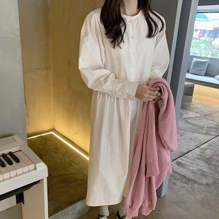 Long-sleeve Plain Shirt Dress / Frayed Tweed Vest