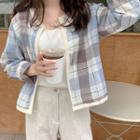 Open-front Checked Linen Blend Jacket