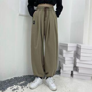 Drawstring Applique Cropped Harem Pants