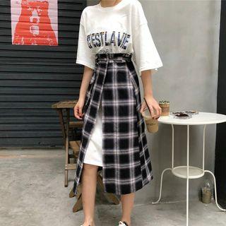 Elbow-sleeve T-shirt Dress / Midi Skirt