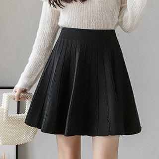 High Waist Knit Mini A-line Skirt