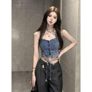 Sleeveless Denim Crop Top / Dress Pants