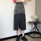 High-waist Gradient Medium Maxi Denim Skirt