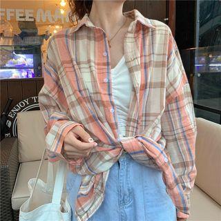 Plaid Oversize Long-sleeve Shirt As Shown In Figure - One Size
