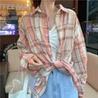 Plaid Oversize Long-sleeve Shirt As Shown In Figure - One Size