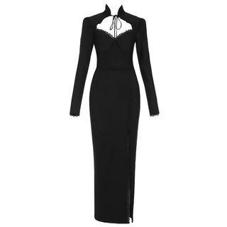 Long-sleeve Cutout Slit Sheath Cocktail Dress