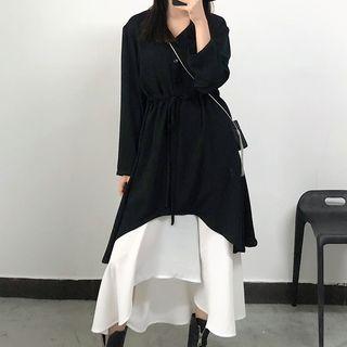 Set: Spaghetti-strap Two-tone Midi Dress + Long-sleeve Asymmetric Dress