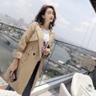 Double Button Plain Drawstring Trench Coat