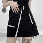 High-waist Asymmetric Zip Mini A-line Skirt