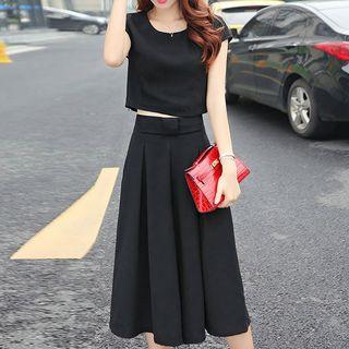 Set: Cap-sleeve Top + Chiffon Culottes