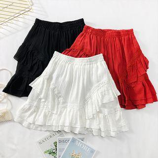 Ruched Ruffled A-line Skirt