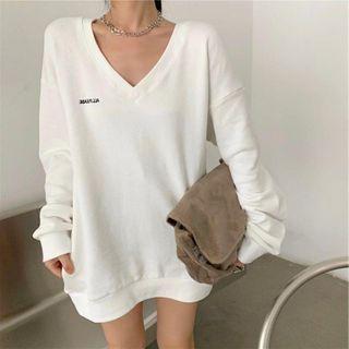 Letter Embroidered V-neck Pullover