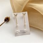 Rhinestone Butterfly Faux Pearl Fringed Earring 1 Pair - Ear Studs - One Size
