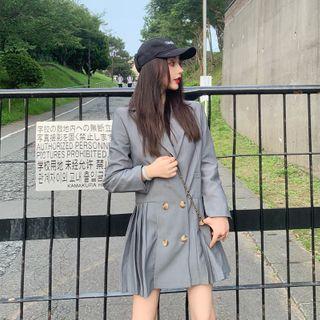 Plain Blazer Dress Gray - One Size