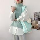 Contrast Trim Fleece Tote Bag Mint Blue - One Size