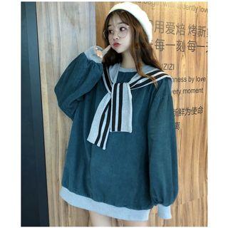 Corduroy Pullover With Stripe Shawl