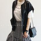 Cap-sleeve Faux-leather Jacket