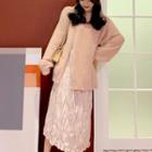 Plain Mock-neck Long-sleeve Sweater / Plain Skirt
