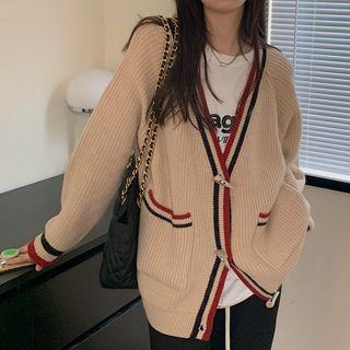 Contrast Trim Cardigan 20509:28383 - Khaki - One Size