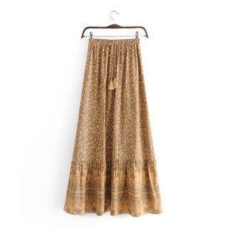 Leopard Print Maxi A-line Skirt