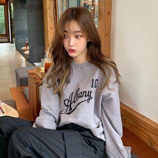 Slit Cuff Lettering Crewneck Pullover