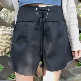Lace Up Front Wide Leg Shorts