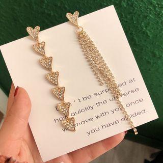 Asymmetric Rhinestone Heart Drop Statement Earring 1 Pair - Earrings - Asymmetric - One Size