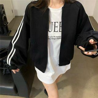 Lettering T-shirt / Contrast Trim Zip-up Jacket