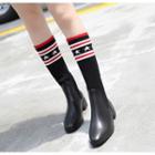 Low-heel Knit-panel Mid-calf Boots