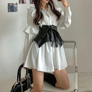 Ruffled Shirtdress / Lace-up Girdle
