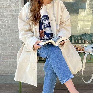 Contrast-hooded Longline Safari Jacket