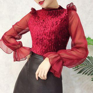 Sheer Panel Velvet Blouse