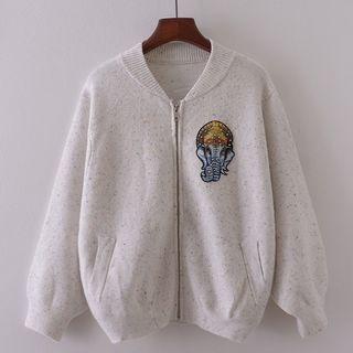 Elephant Embroidered Zip Cardigan