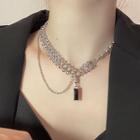 Pendant Rhinestone Asymmetrical Alloy Necklace Necklace - Black Rhinestone - Silver - One Size