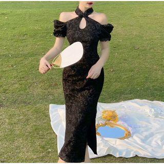 Cold-shoulder Jacquard Midi Sheath Dress