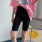 High-rise Pintuck Biker Leggings Black - One Size