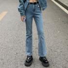 Set: High-waist Boot-cut Jeans + Belt