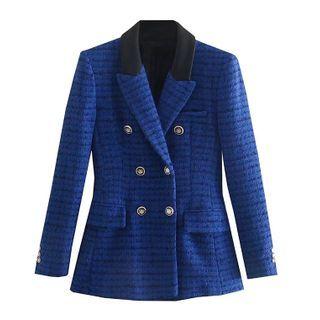 Faux Leather Panel Double-breasted Blazer
