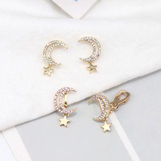 Rhinestone Moon Stud Earring / Clip-on Earring