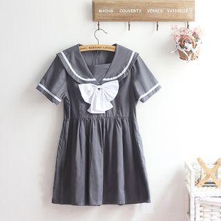 Bow Detail Sailor Collar Short-sleeve A-line Dress