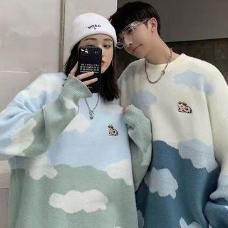 Color Block Cloud Print Sweater