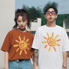 Couple Matching Sun Print Elbow Sleeve T-shirt