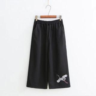 Crane Applique Wide-leg Pants