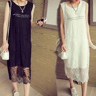 Lettering Lace Midi Tank Dress