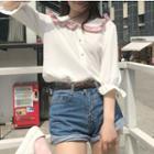 Frill Trim Elbow Sleeve Shirt